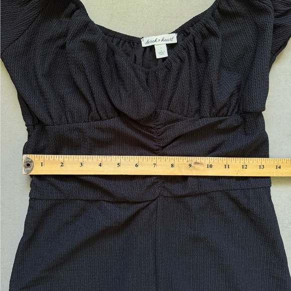 Derek Heart Black Textured Romper Size L – Short Sleeve, Ruched Waist - Picture 7 of 10